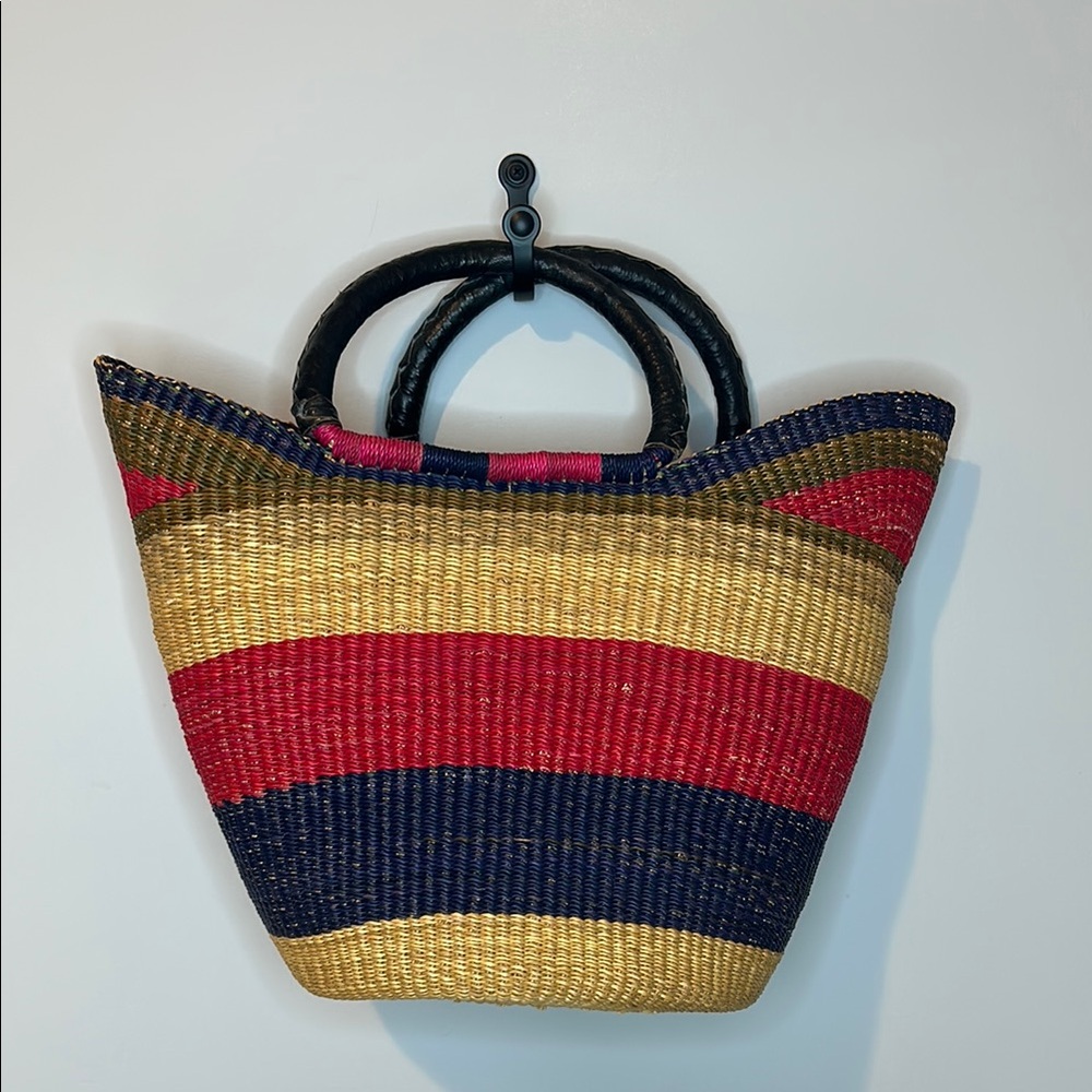 Grass / Straw tote purse Red White Blue